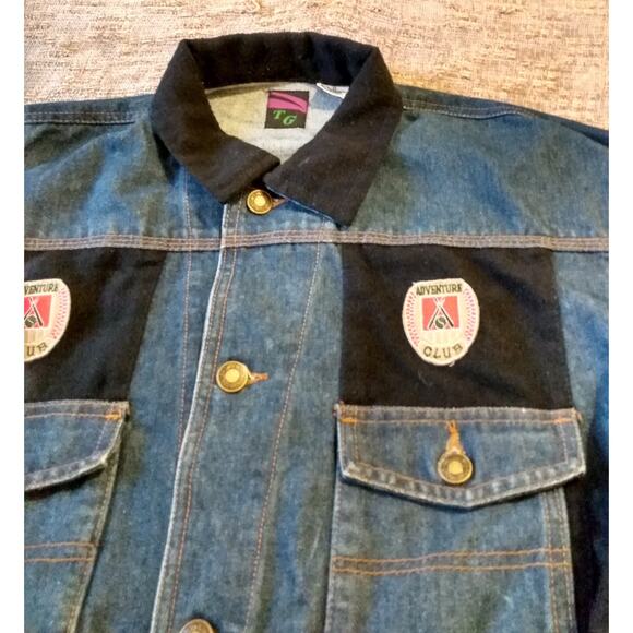 Vintage Handmade Unbranded Denim Jacket Unisex XL Adventure Club Patchwork Art - Picture 4 of 9